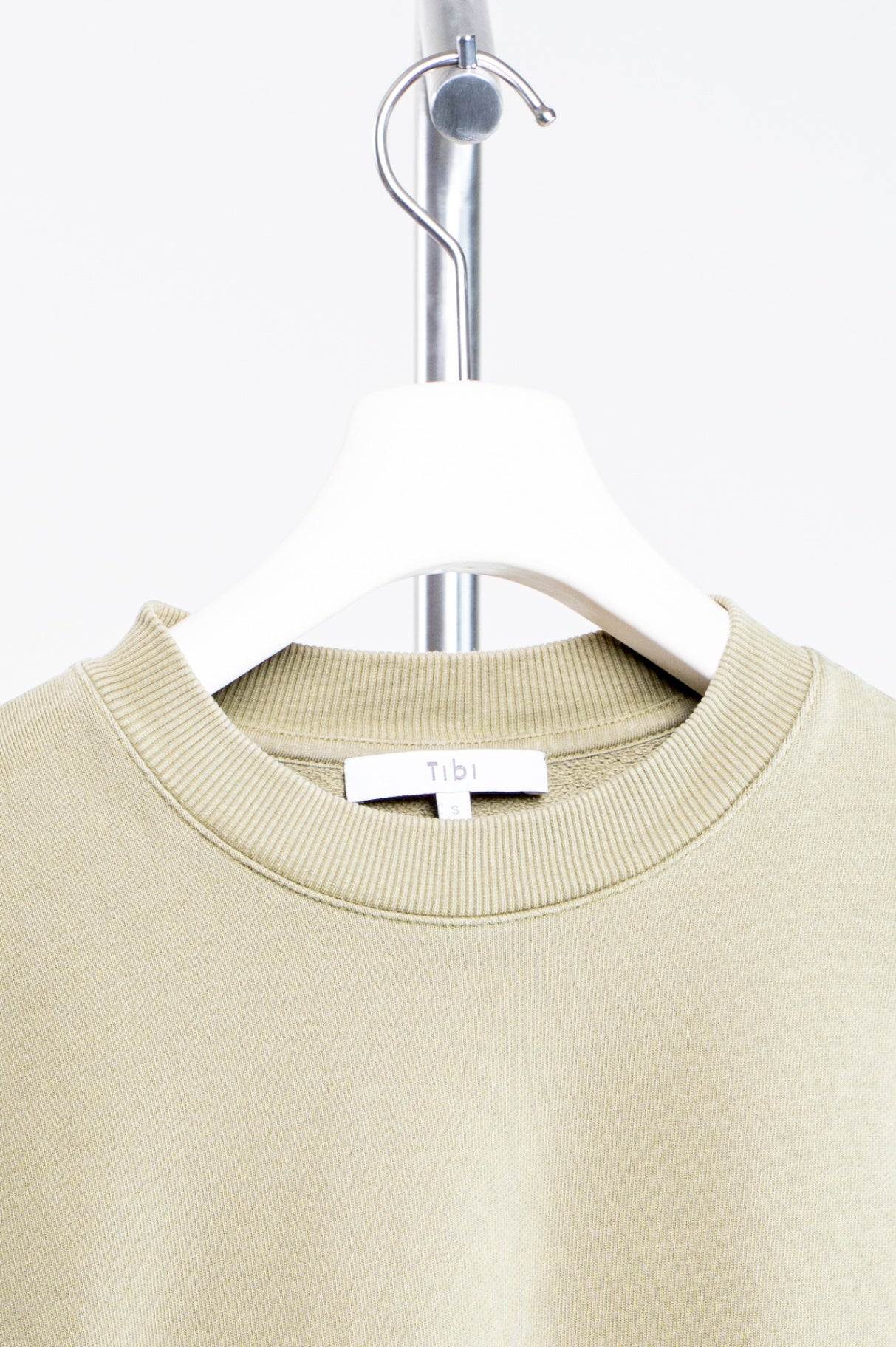Green Khaki Cropped Crewneck Sweater w/ Shoulder Detail
