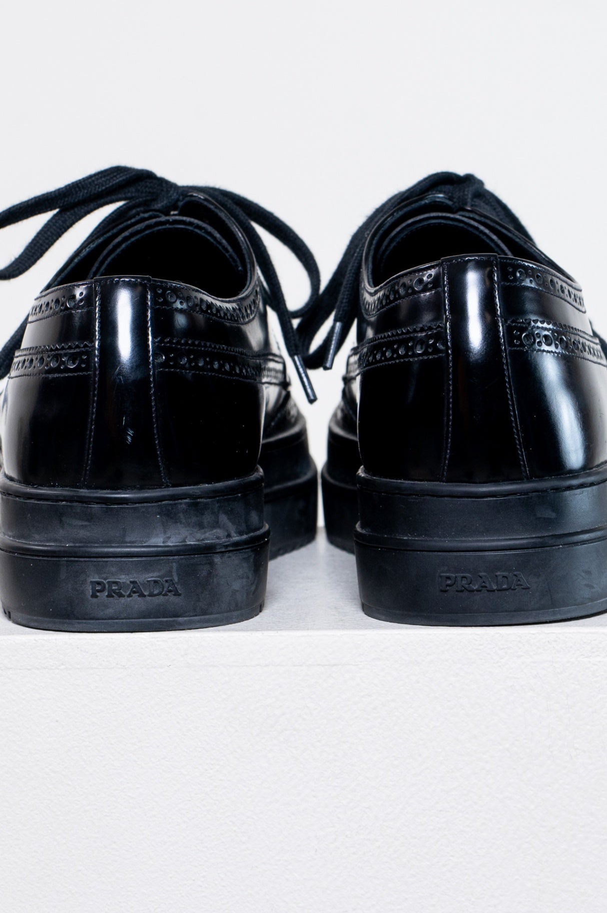 Black Platform Tie Up Brogue Shoe