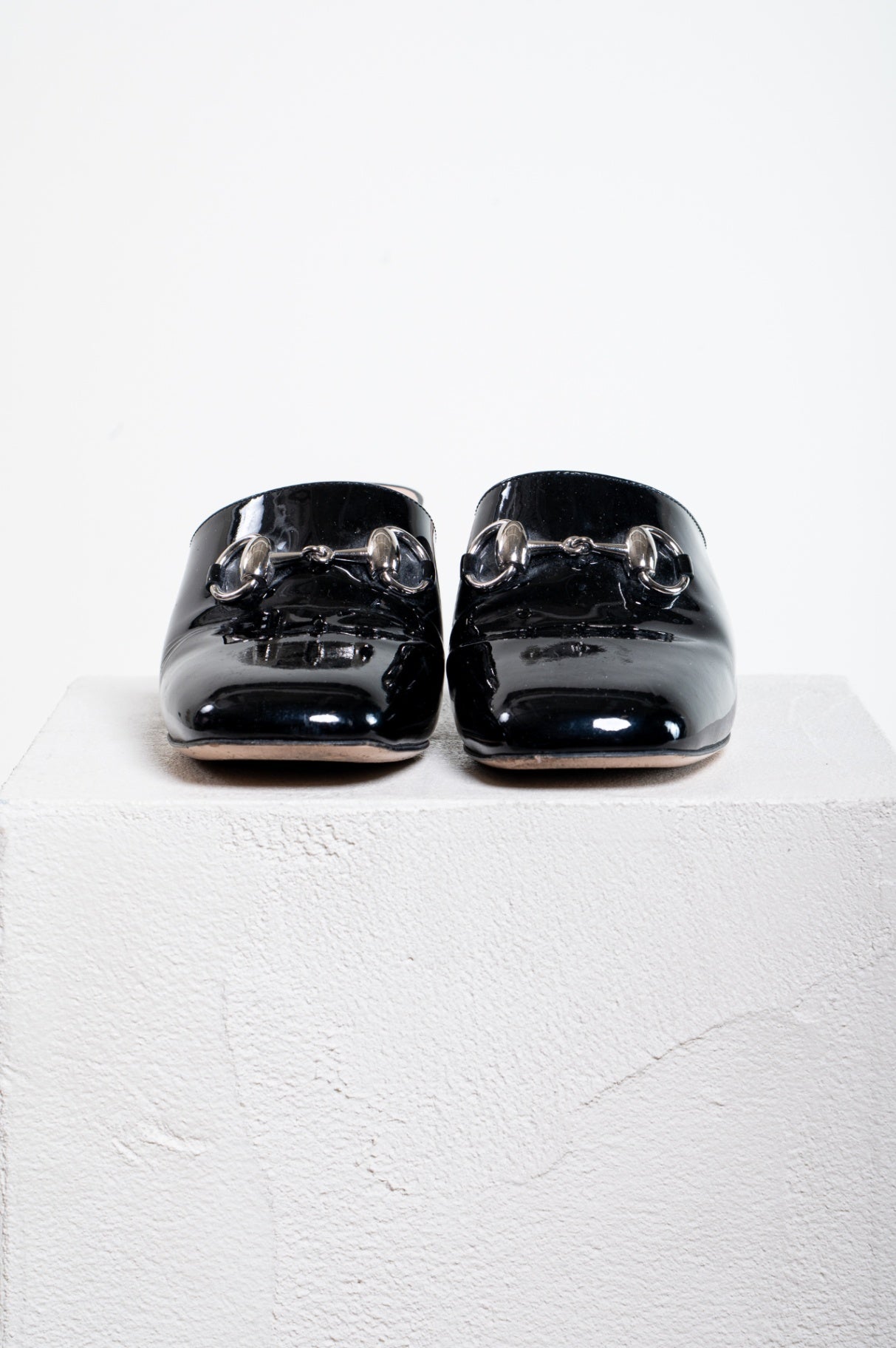 Black Patent Horsebit Round Toe Mule