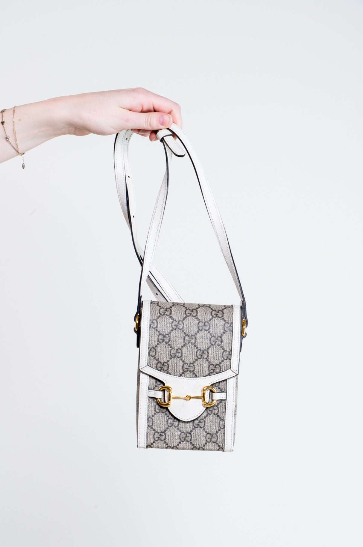 White Mini Horsebit Crossbody Bag