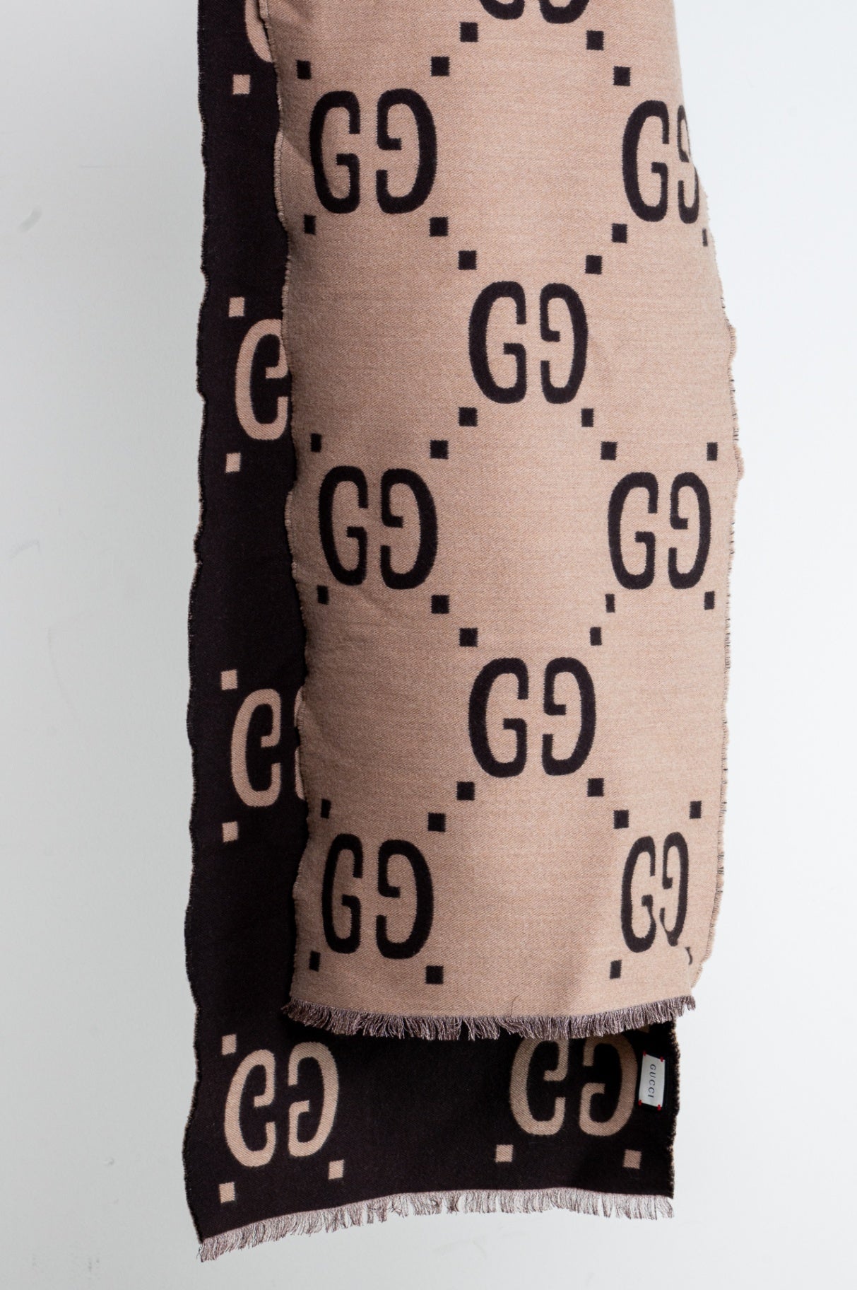 Brown and Beige GG Jacquard Wool Silk Scarf