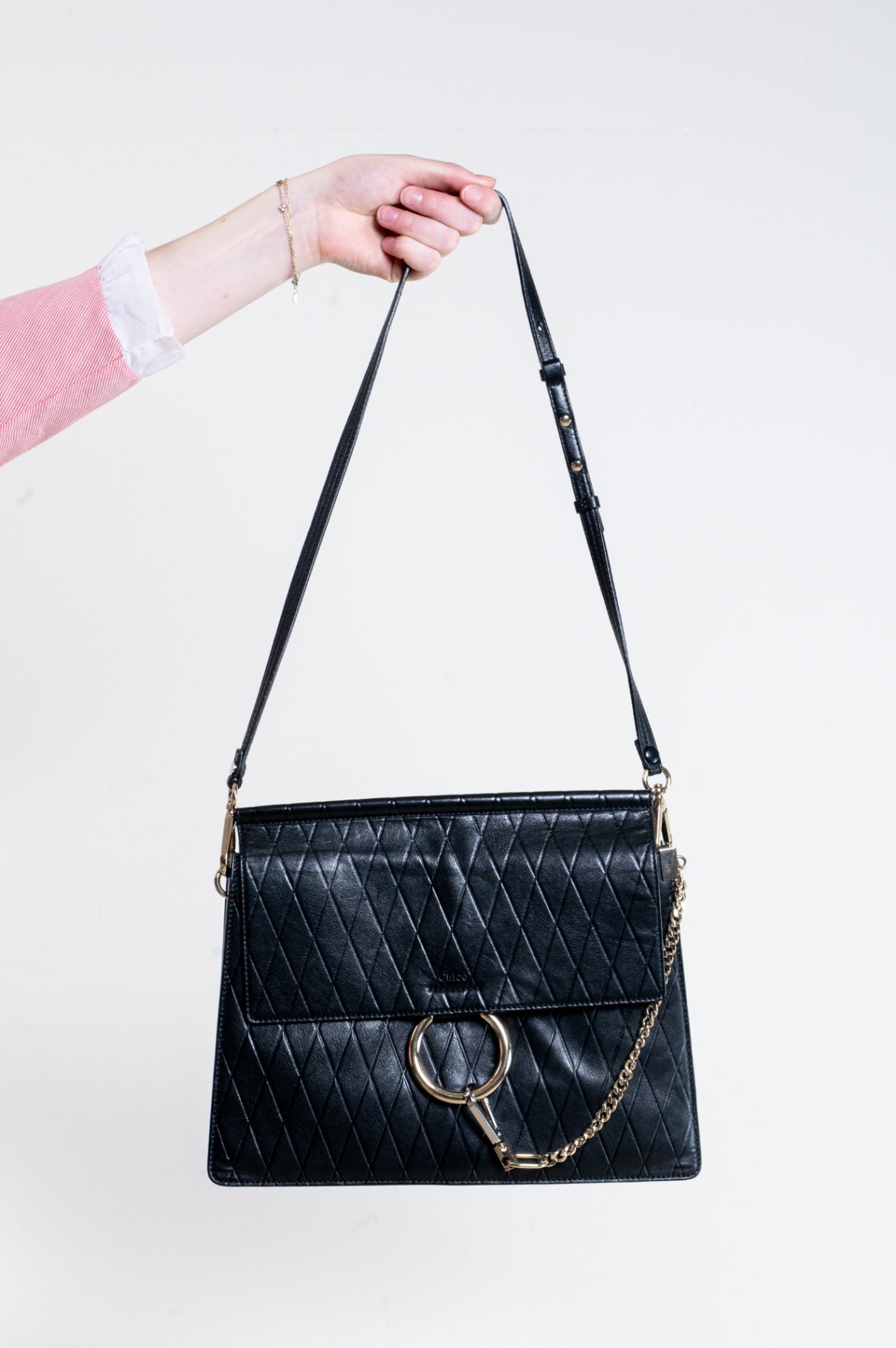 Black Diamond Embossed Faye Shoulder Bag