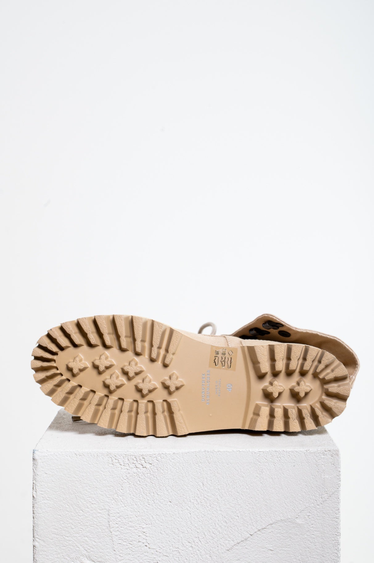 Beige Foldover Tie Up Boots