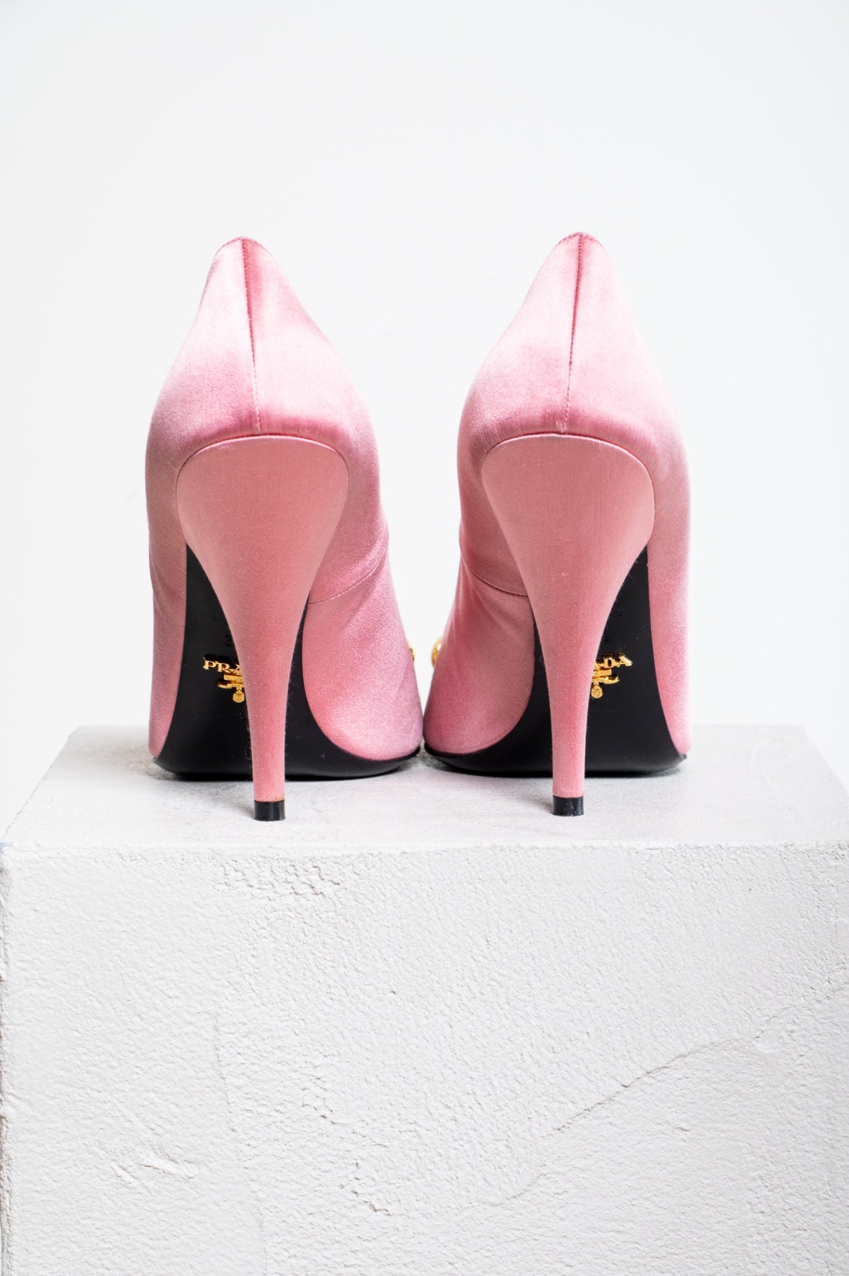 Pink Satin Pump w/ Gold Embellished Detail