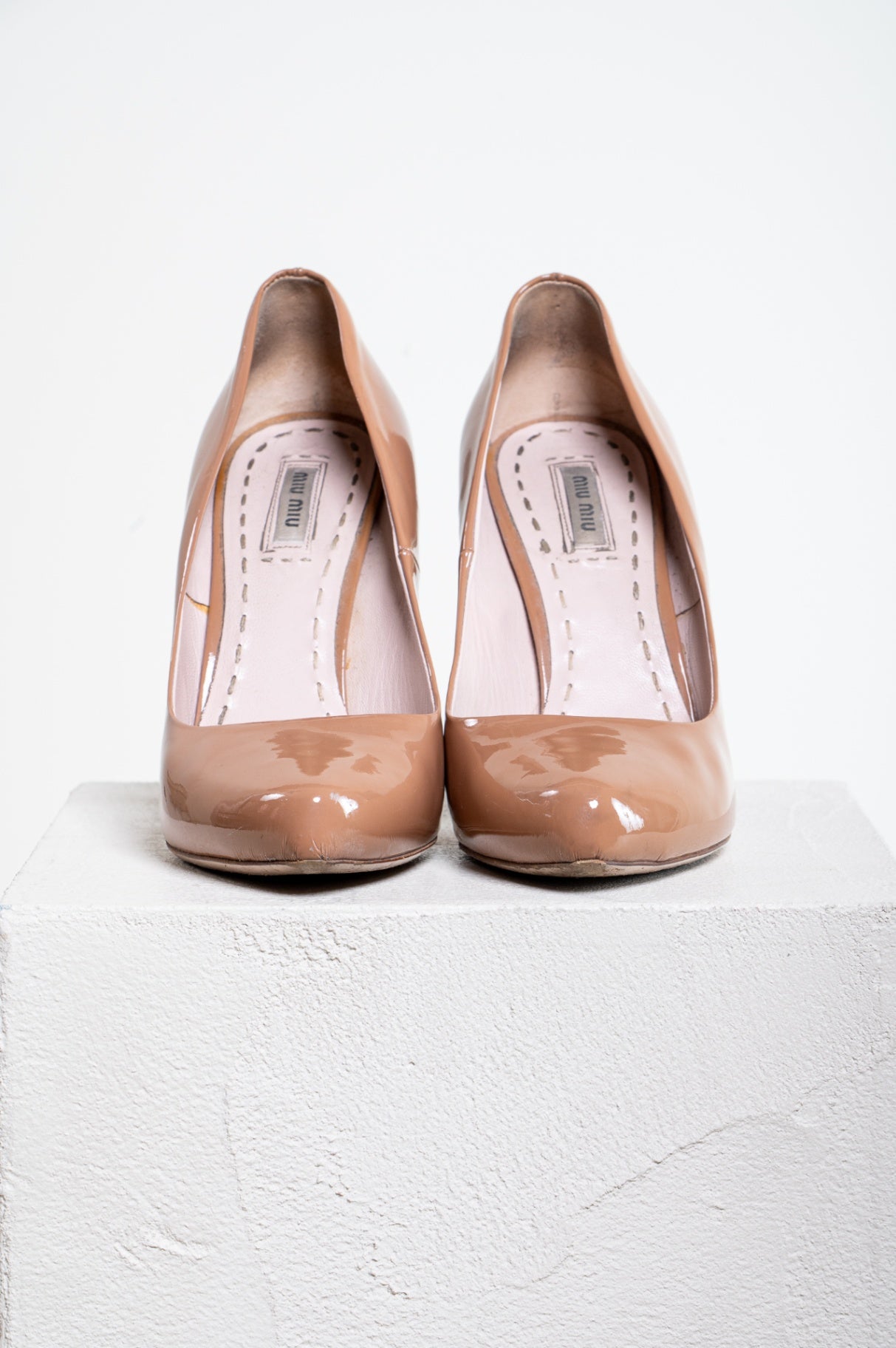 Beige Patent High Heel Pump