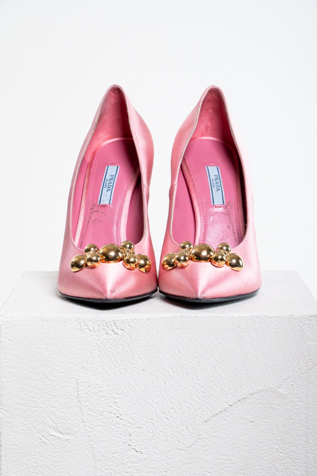 Pink Satin Pump w/ Gold Embellished Detail