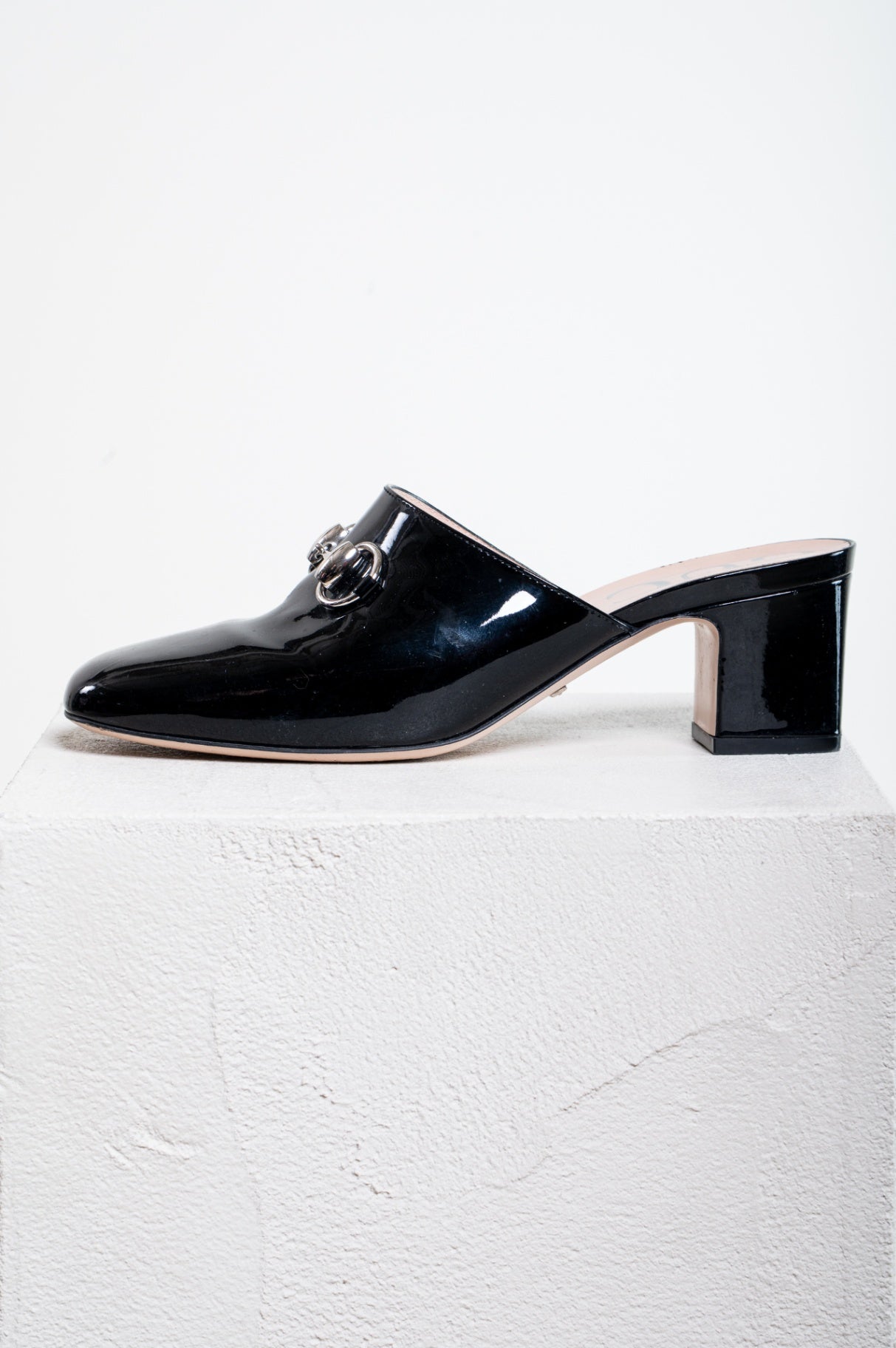 Black Patent Horsebit Round Toe Mule
