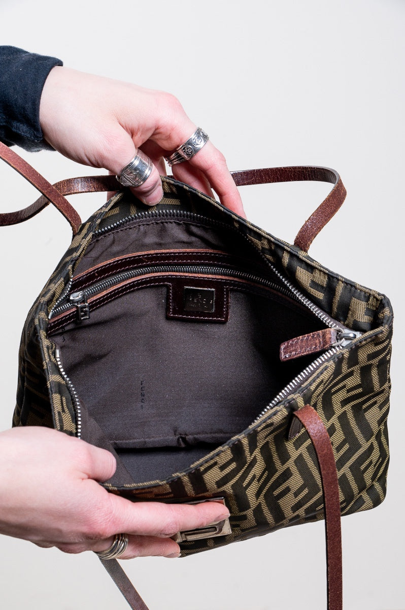 Vintage Zucca Print Canvas/Leather Small Tote Bag