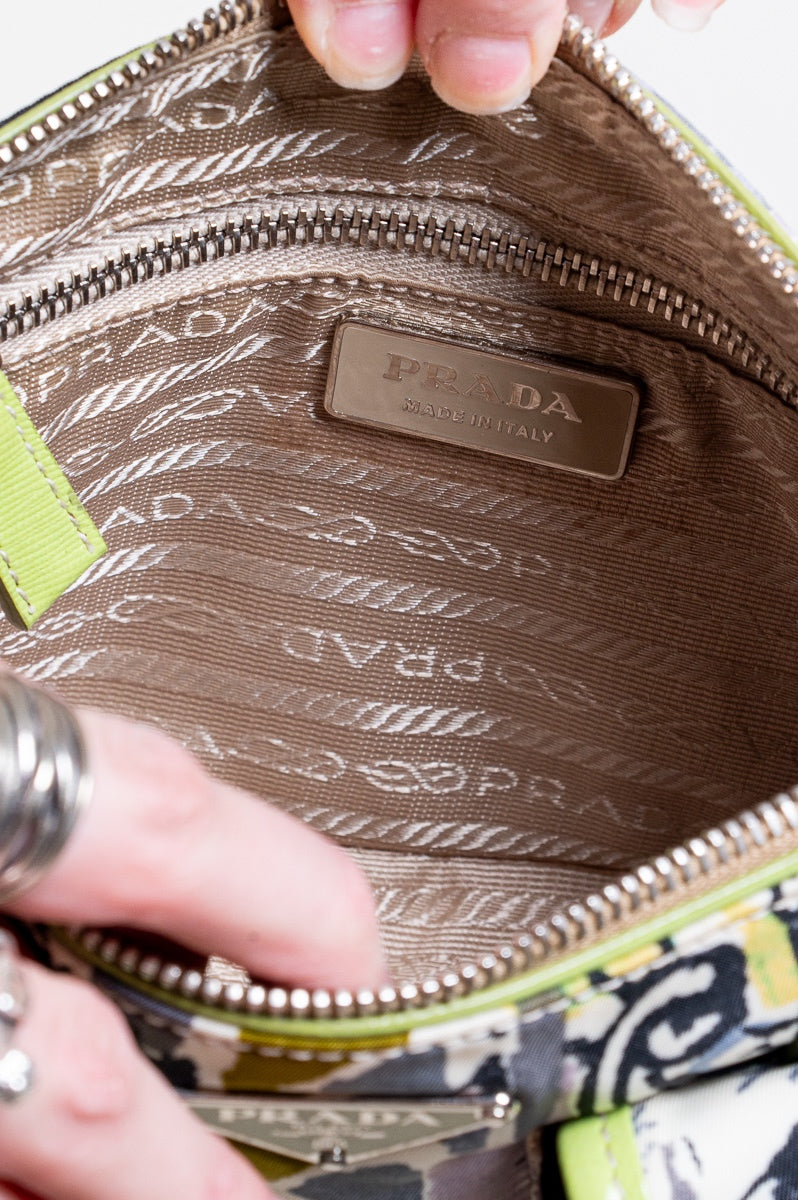 Green Multi Print Nylon Plaque Crossbody Bag