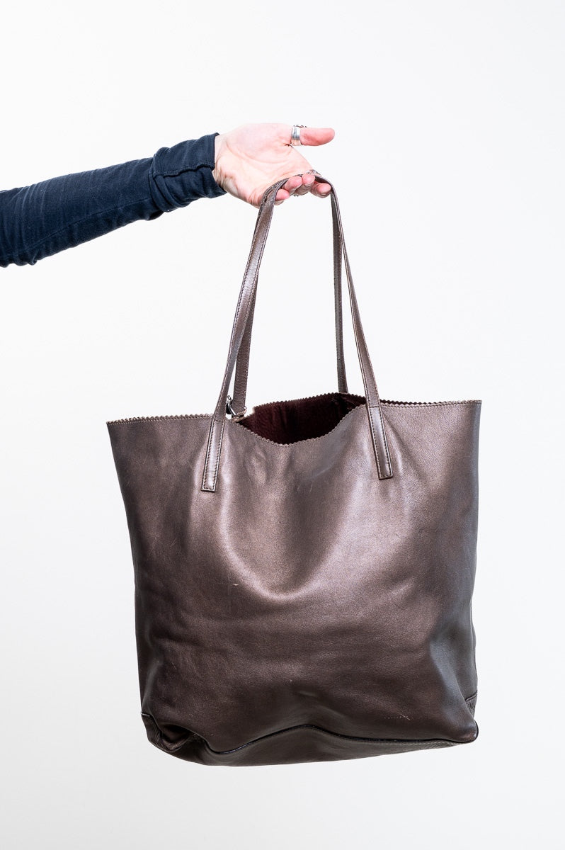 Bronze Leather Logo Tote Bag with Tassels