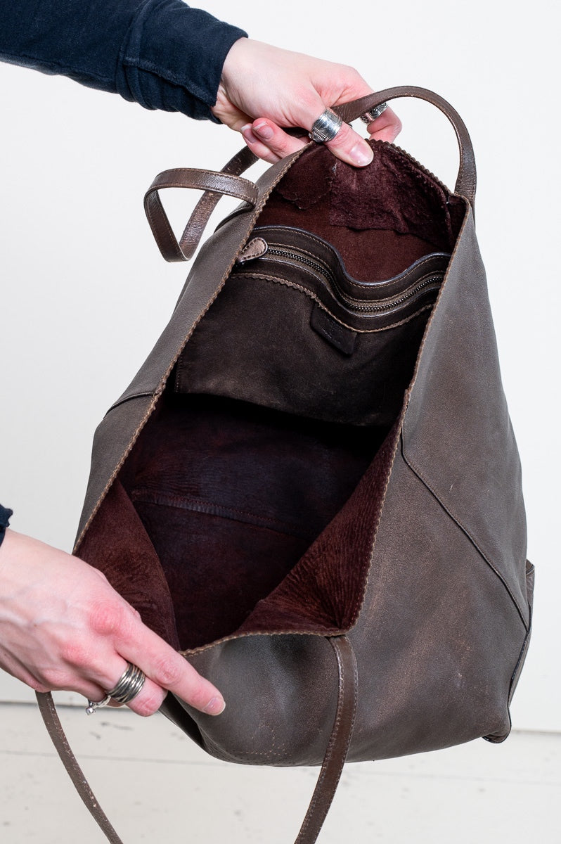 Bronze Leather Logo Tote Bag with Tassels