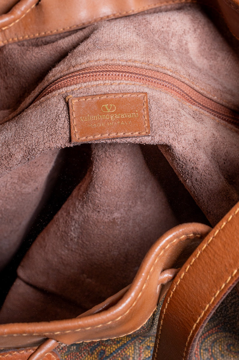 Vintage Paisley Canvas Leather Bucket bag