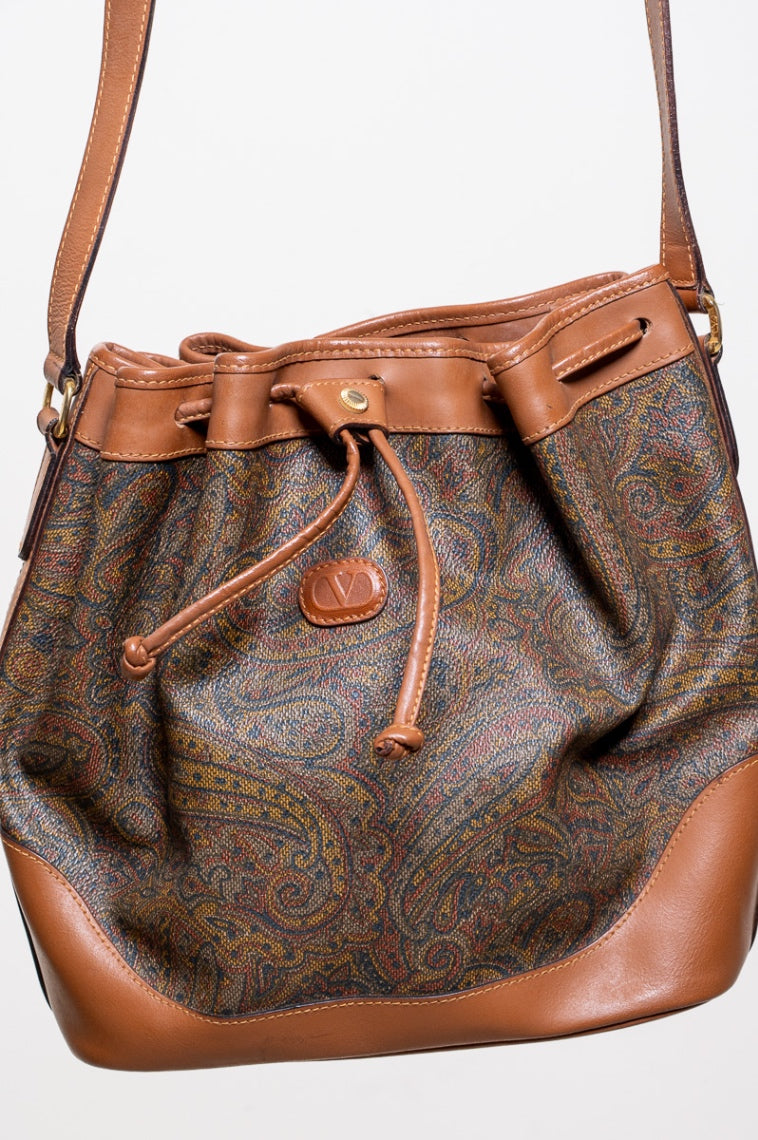 Vintage Paisley Canvas Leather Bucket bag