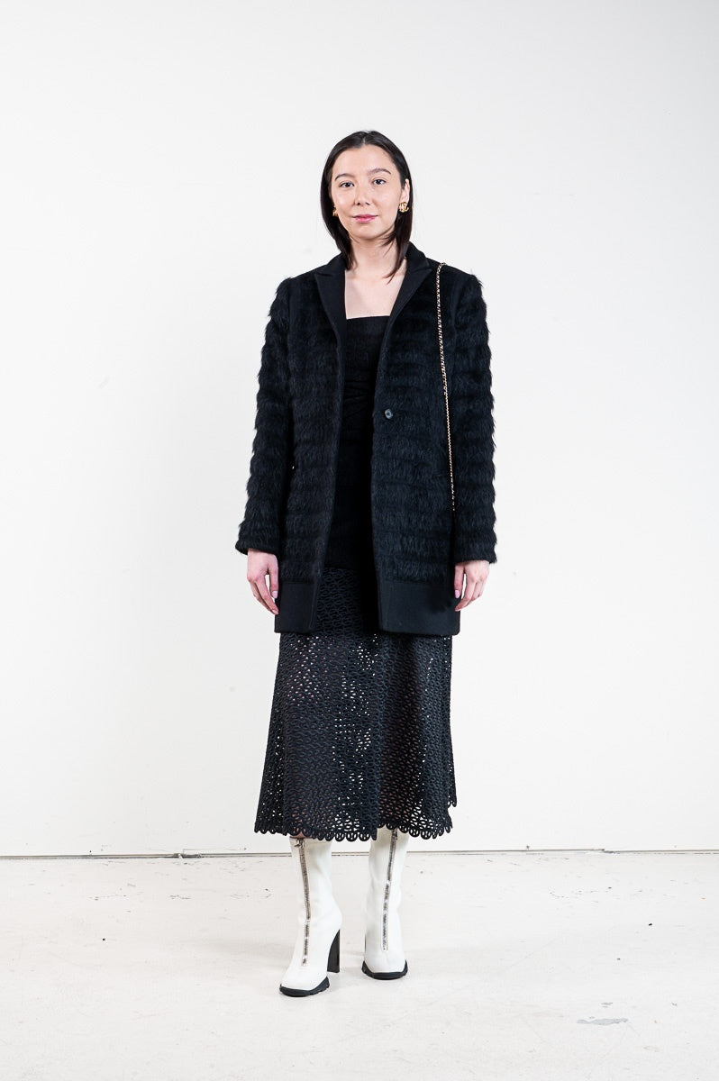 Black Fur Button Up Jacket