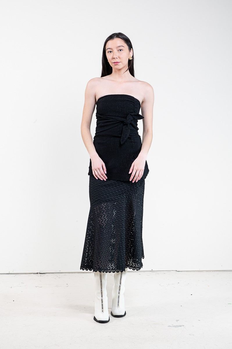 Black Viscose Crepe Strapless Top