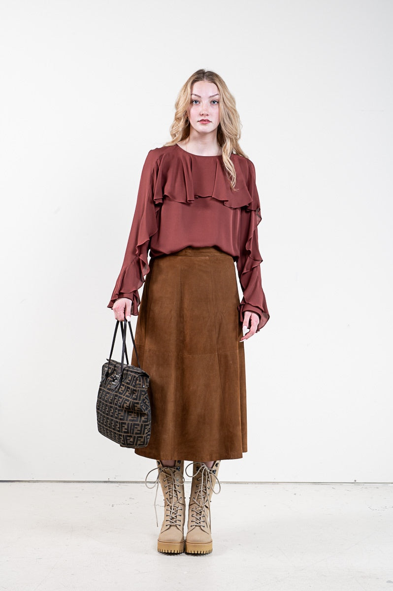 Caramel Midi Suede A-Line Skirt chdup