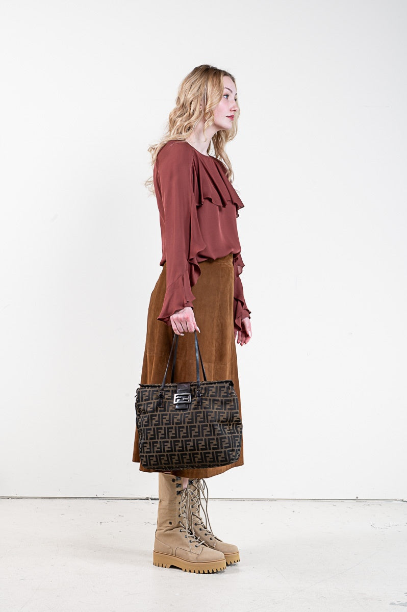 Caramel Midi Suede A-Line Skirt chdup