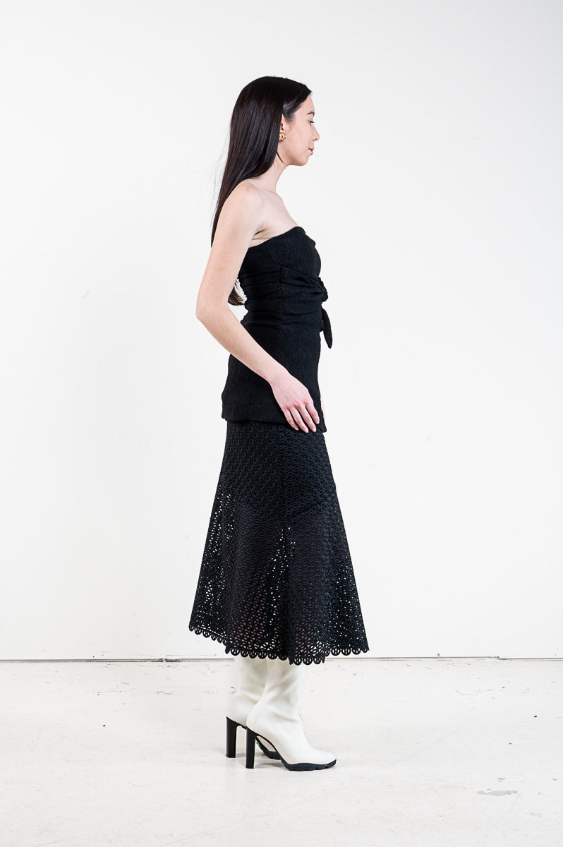 Black Viscose Crepe Strapless Top