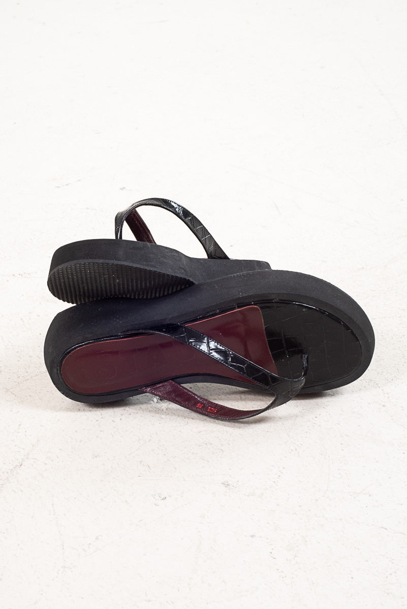Black Croc Stamped Platform Sandal