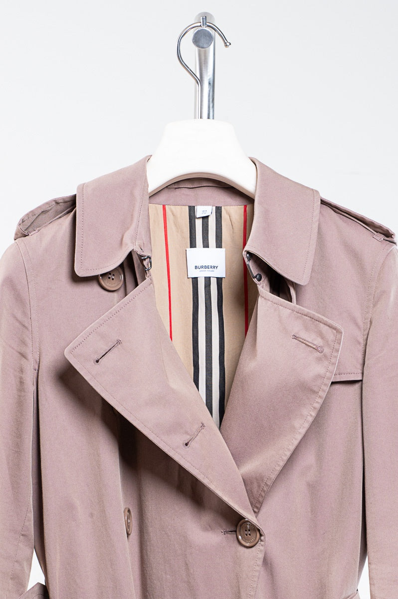 Dusty Rose Double-Breasted Gabardine Trench Coat