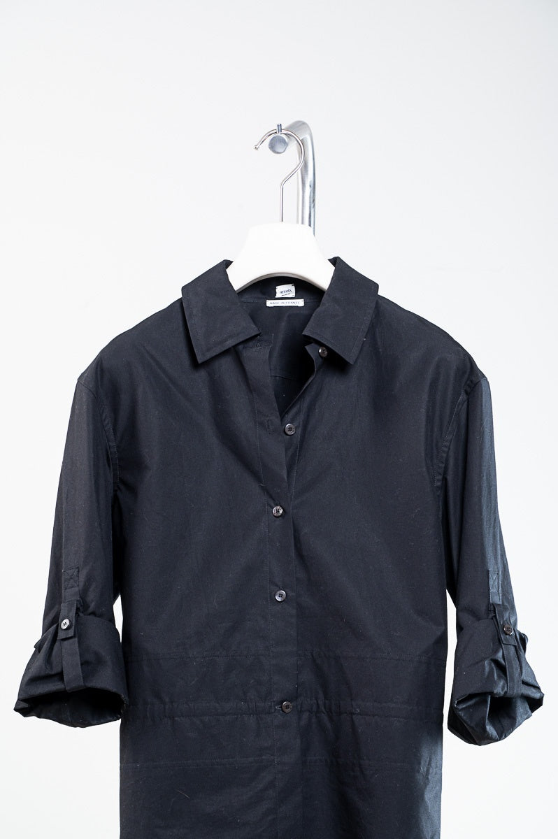 Black Side Slit Oversize Button-Up Blouse