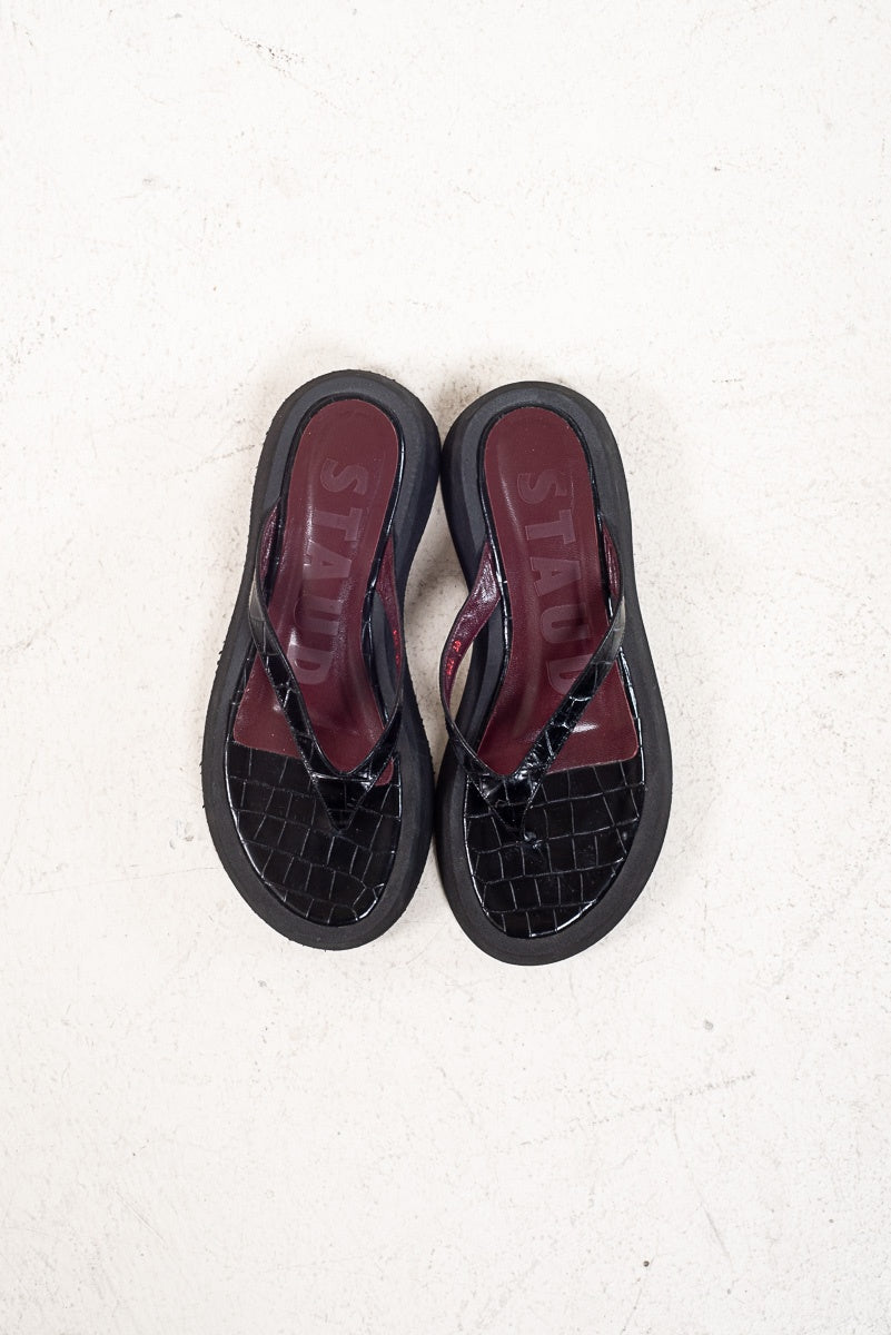 Black Croc Stamped Platform Sandal