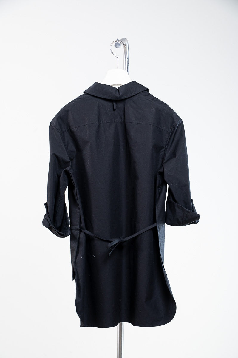 Black Side Slit Oversize Button-Up Blouse