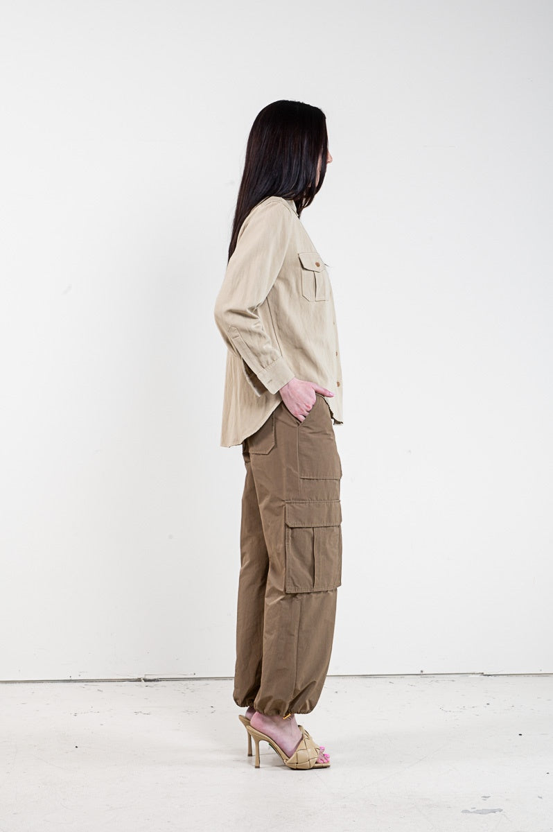 Beige Button-Up Shirt