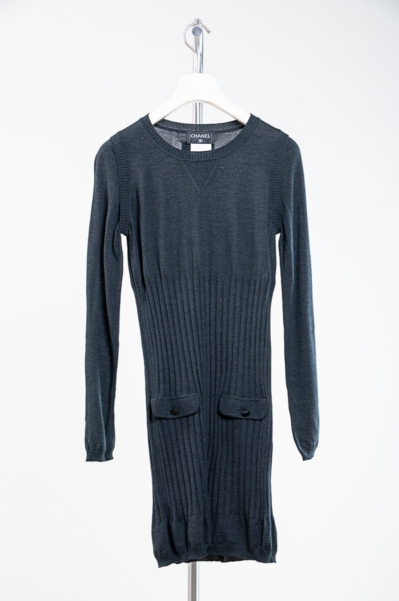 Dark Grey Long Sleeve Mini Knit Dress