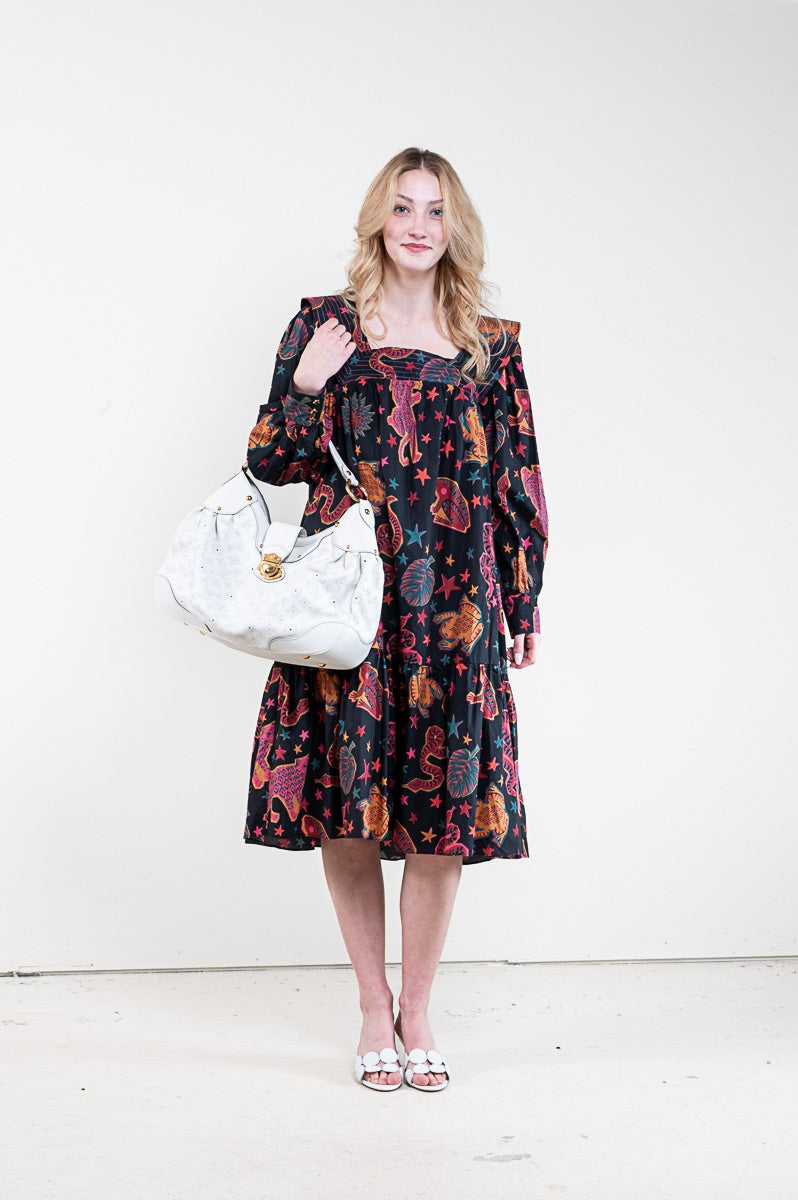 Black Animal Sky Midi Dress