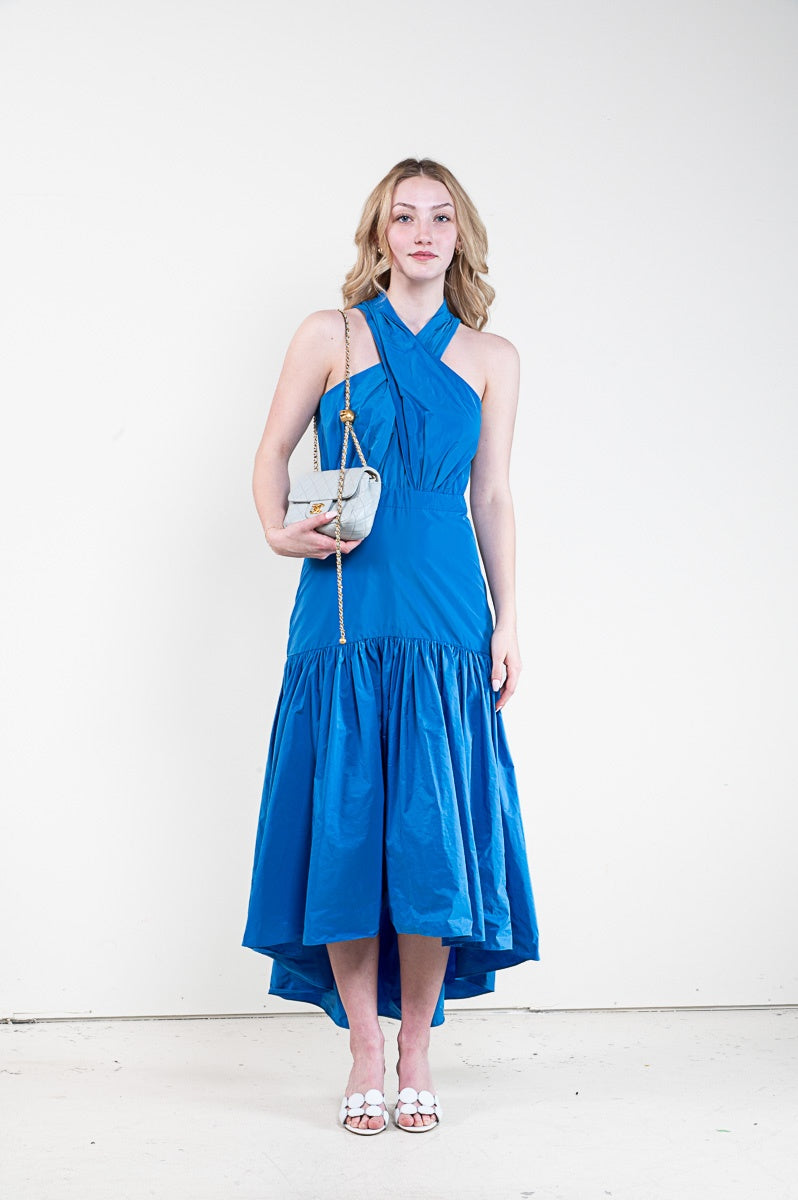 Blue Criss-Cross Neck Maxi Dress