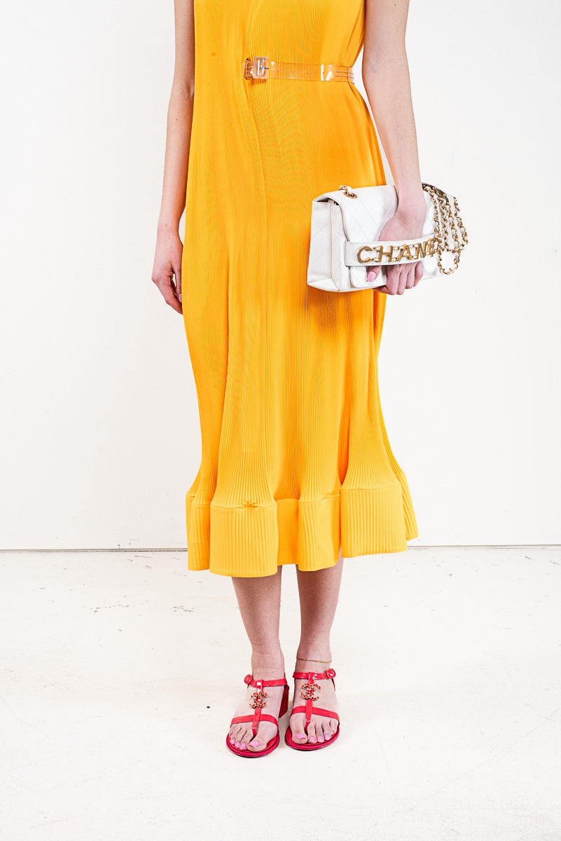 White Medium Calfskin Logo Enchained Flap Bag