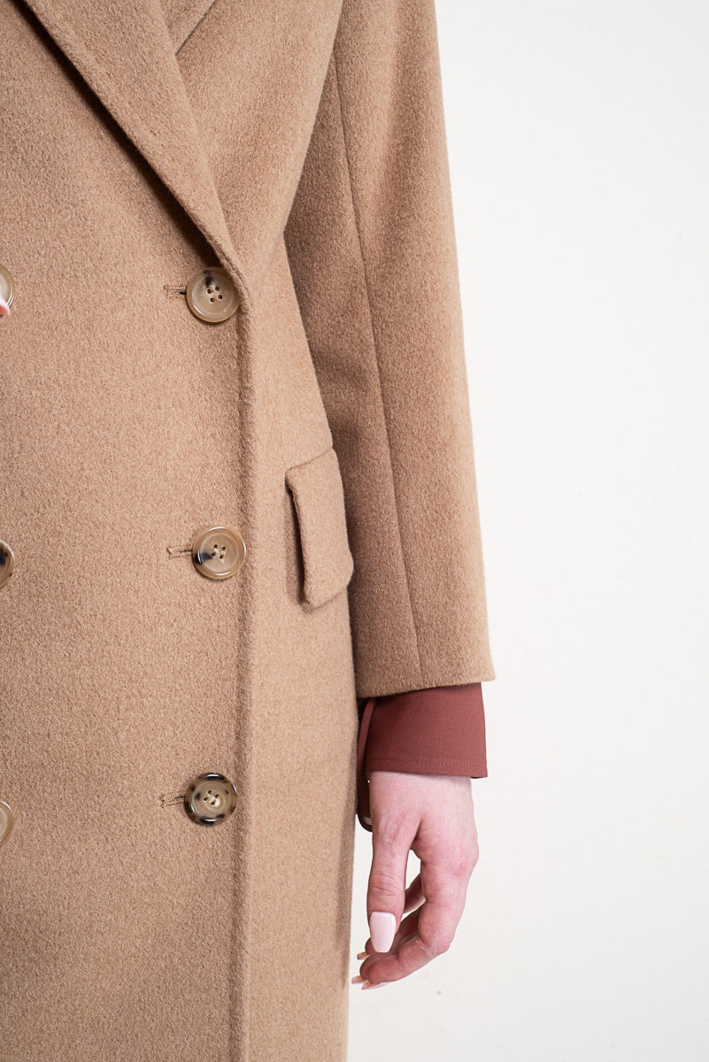 Beige Camel Hair Elmi Double-Breasted Coat