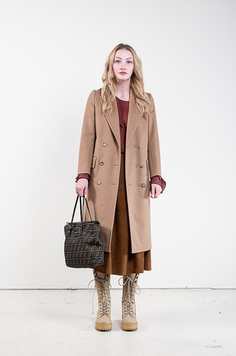 Beige Camel Hair Elmi Double-Breasted Coat