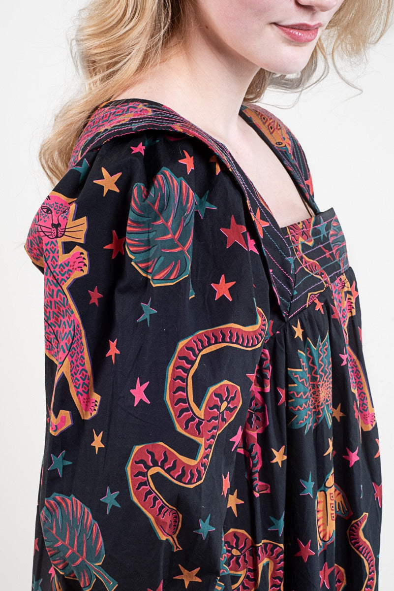 Black Animal Sky Midi Dress