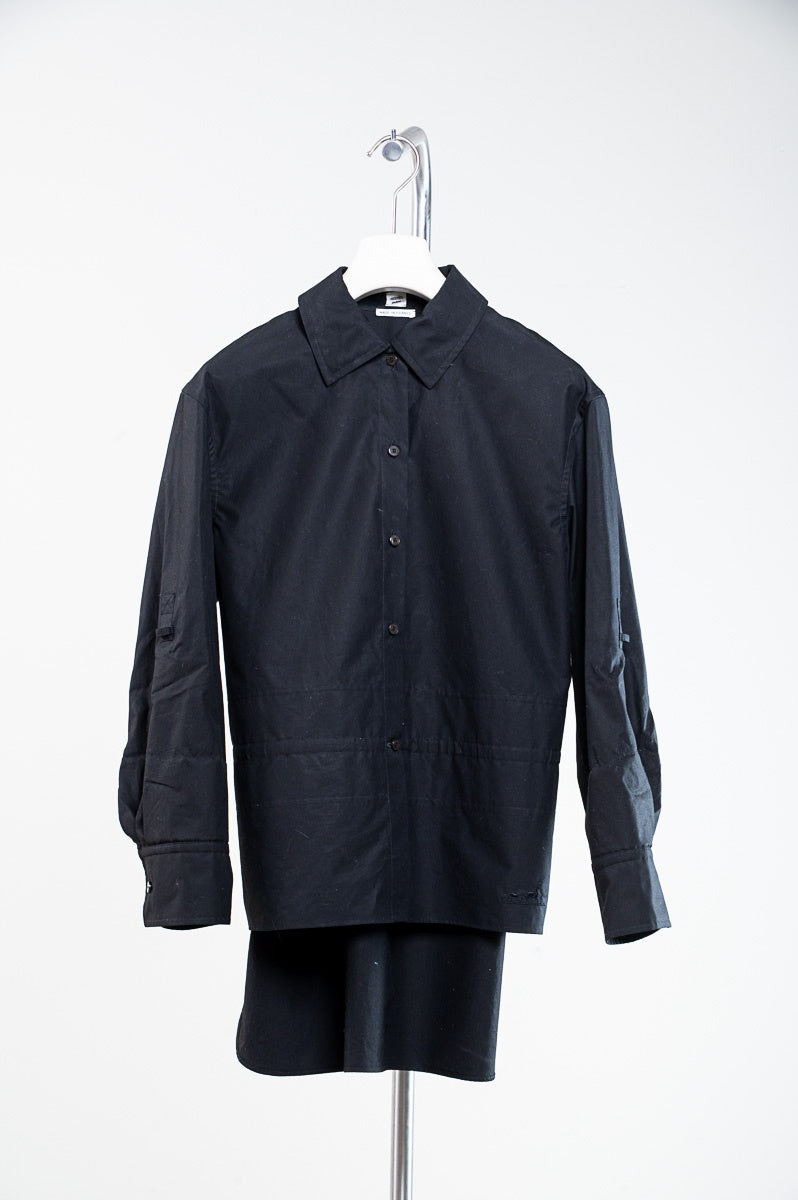 Black Side Slit Oversize Button-Up Blouse