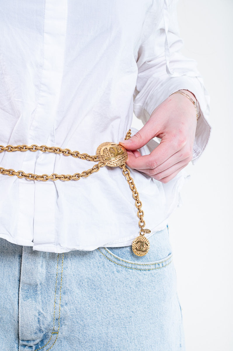 Gold CC Medallion Chain Belt