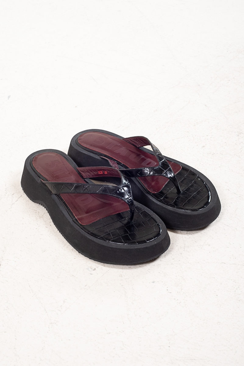 Black Croc Stamped Platform Sandal
