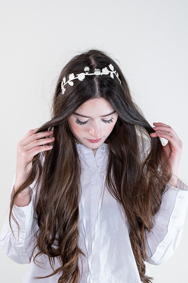 White & Gold Leaf Metal Headband