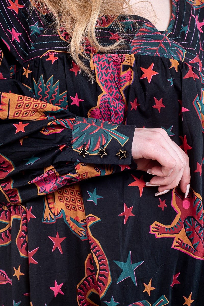 Black Animal Sky Midi Dress