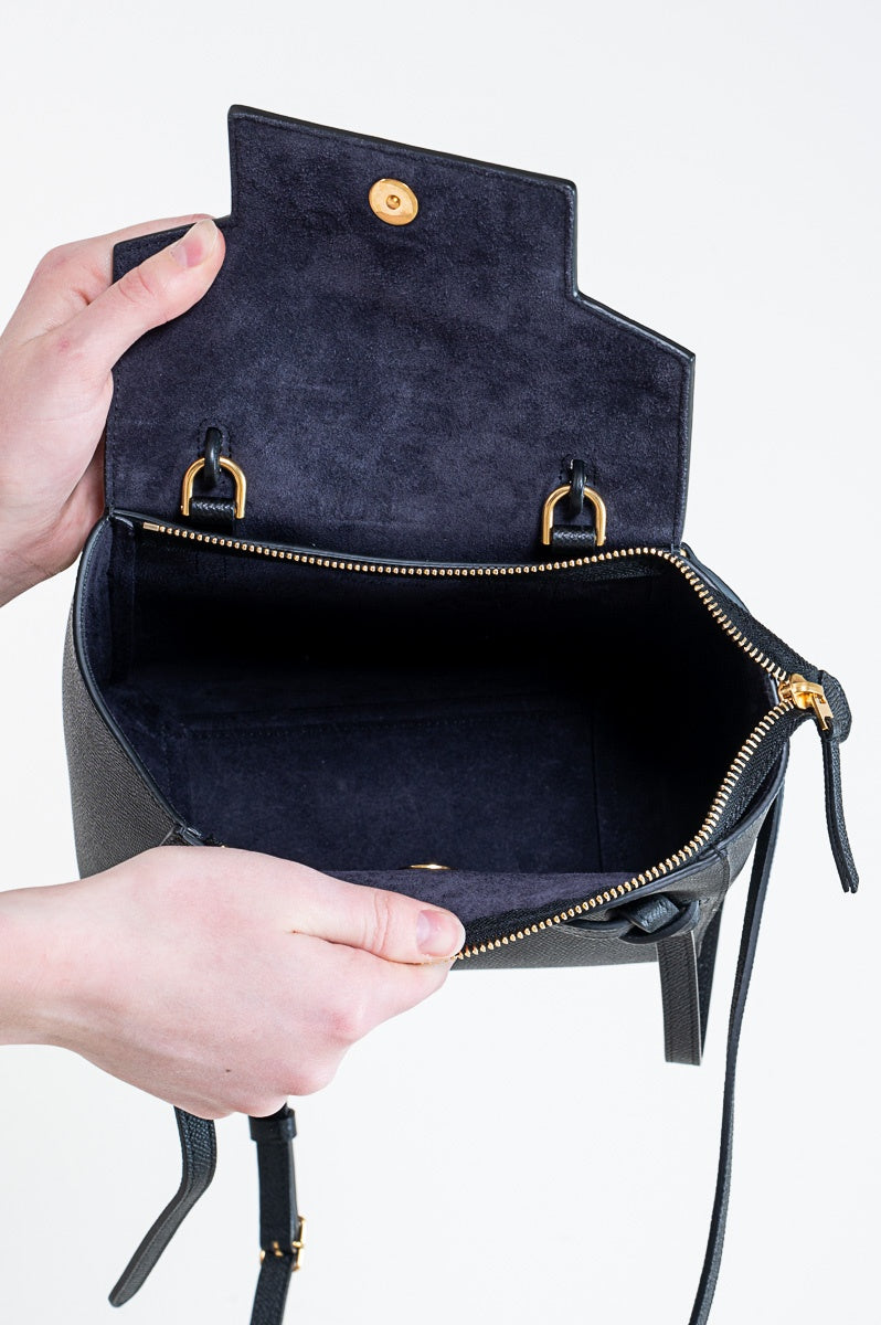 Black Grained Calfskin Nano Belt Bag