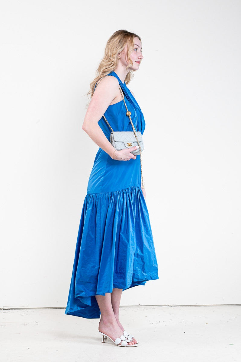 Blue Criss-Cross Neck Maxi Dress