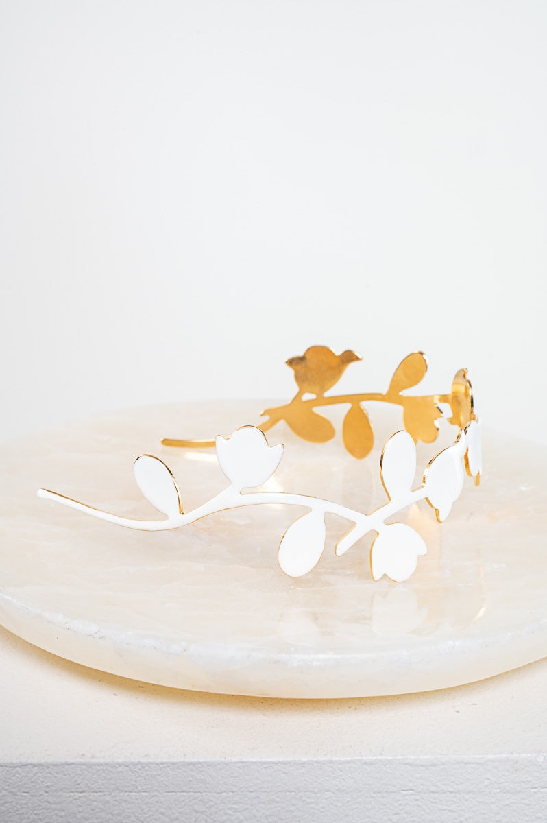 White & Gold Leaf Metal Headband