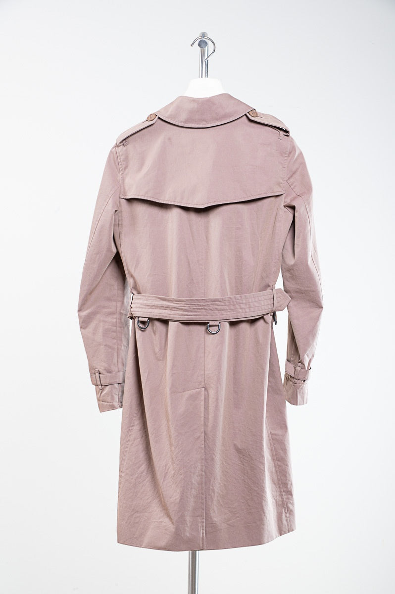 Dusty Rose Double-Breasted Gabardine Trench Coat