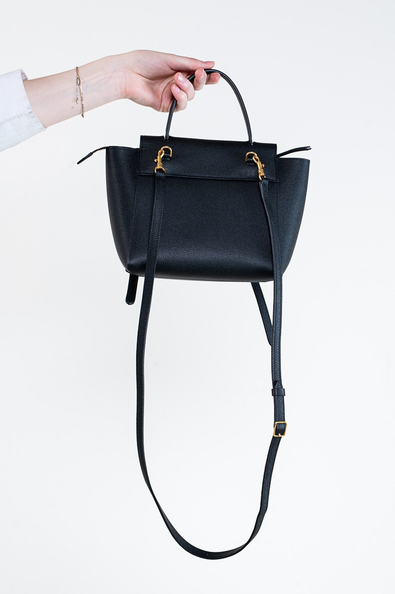 Black Grained Calfskin Nano Belt Bag