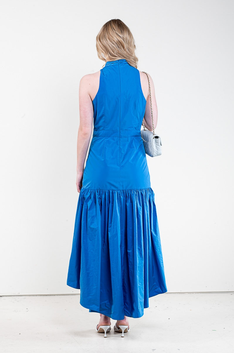 Blue Criss-Cross Neck Maxi Dress