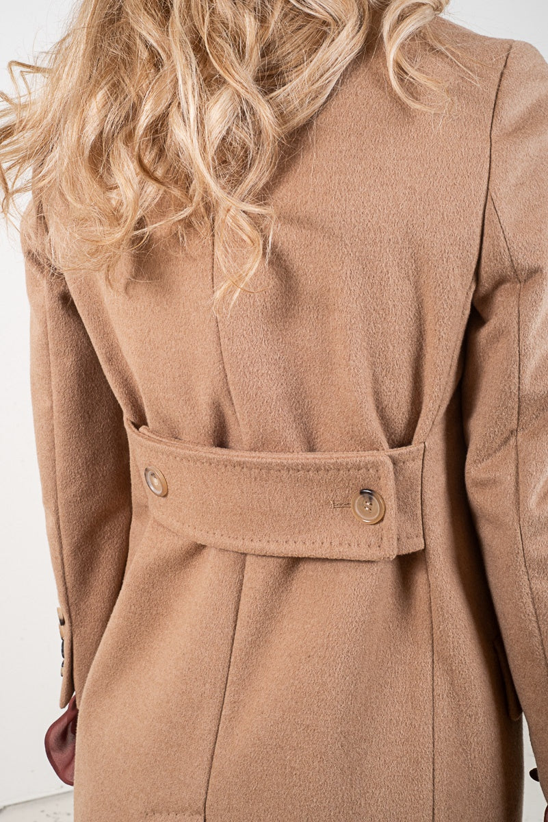 Beige Camel Hair Elmi Double-Breasted Coat