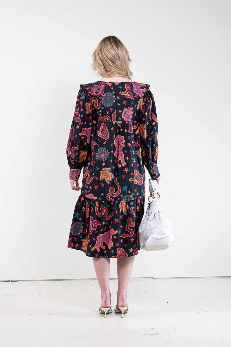 Black Animal Sky Midi Dress