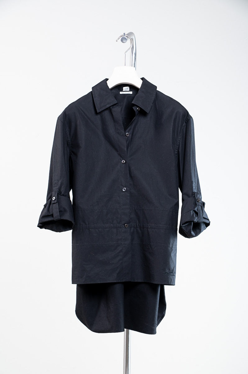 Black Side Slit Oversize Button-Up Blouse