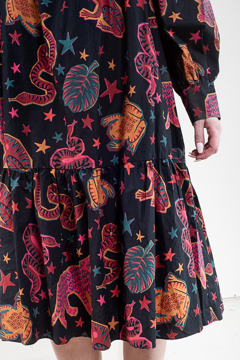 Black Animal Sky Midi Dress